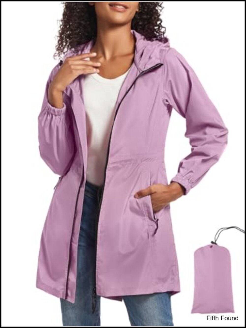Women's Long Packable Waterproof Rain Jacket Hooded Trench Raincoat